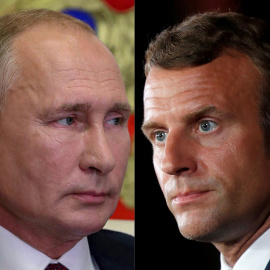  A la izquierda, el presidente ruso, Vladimir Putin; a la derecha, el presidente francés Enmanuel Macron.- AFP