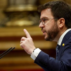 El presidente catalán, Pere Aragonès, durante su discurso de investidura en 2021.- EFE