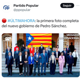 Tuit del PP sobre el nuevo Gobierno, que luego ha borrado.