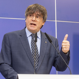  El líder catalán en el exilio Carles Puigdemont fotografiado durante una rueda de prensa sobre la evaluación de la sentencia del Tribunal de la Unión Europea sobre el levantamiento de la inmunidad europarlamentaria del líder catalán Puigdemont y lo