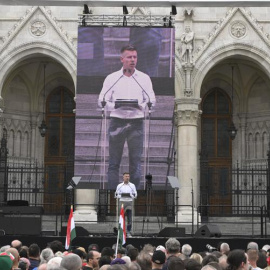 Péter Magyar, crítico con Orban, en un acto en Budapest, Hungría.- EFE/EPA/Szilard Koszticsak