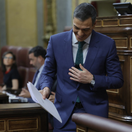 El presidente del Gobierno, Pedro Sánchez, tras intervenir en el Congreso para presentar el plan de calidad democrática. - EFE/ Zipi Aragon