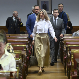  La vicepresidenta segunda y ministra de Trabajo y Economía Social, Yolanda Díaz, durante su comparecencia este viernes ante la comisión correspondiente del Senado. EFE/ Fernando Villar