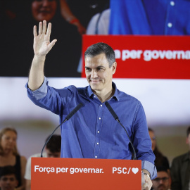  El presidente del Gobierno, Pedro Sánchez, interviene durante un mitin del PSC, a 2 de mayo, en Sant Boi de Llobregat, Barcelona - EP