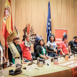 Miembros de la campaña 'Ni una gota más' en el Congreso. Foto: Mídia Índia.