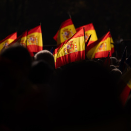  Varias banderas españolas durante un acto del PP contra la amnistía, a 3 de diciembre de 2023, en Madrid / Europa Press