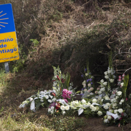 Flores dejadas en el lugar donde se produjo la muerte de Jéssica Méndez de 29 años, en la localidad pontevedresa de Barro. EFE/ Salvador Sas