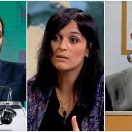 El secretari general de Vox, Ignacio Garriga (Efe). Al centre, Sílvia Orriols, al programa 'Paraula de Rahola', de 8TV. A la dreta, Josep Anglada, durant un acte (EFE).