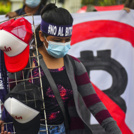  Protesta conta el bitcoin en El Salvador, 20 de julio de 2021.- Camilo Freedman / SOPA Images via / DPA