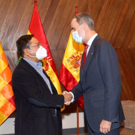  El rey Felipe VI (derecha), junto al presidente electo de Bolivia (izquierda) Luis Arce. - EUROPA PRESS