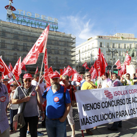 Protesta en la madrileña Puerta del Sol por el concurso de acreedores presentado por Isolux. EFE/Darwin Carrión