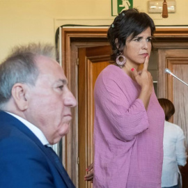 La coordinadora de Podemos Andalucía, Teresa Rodríguez, durante el juicio que se sigue en la Audiencia de Sevilla contra el empresario Manuel Muñoz Medina. - EFE