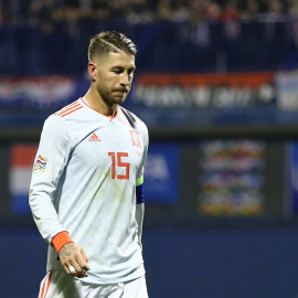 El capitán del Real Madrid, Sergio Ramos, durante un partido de la selección española.- REUTERS