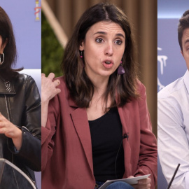 Imagen combinada de Adriana Lastra, Irene Montero e Íñigo Errejón. — EUROPA PRESS