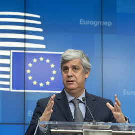 El presidente del Eurogrupo, el portugués Mario Centeno, en una rueda de prensa en Bruselas. E.P./Zucchi Enzo /EU Council/dpa