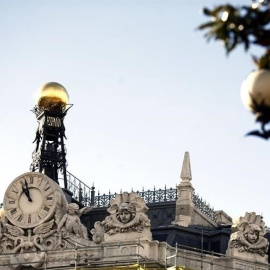 Detalle de la fachada del Banco de España. en Madrid. E.P.