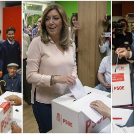 Los candidatos a la Secretaría General del PSOE en el momento de votar: Pedro Sánchez, Susana Díaz y Patxi López / EFE