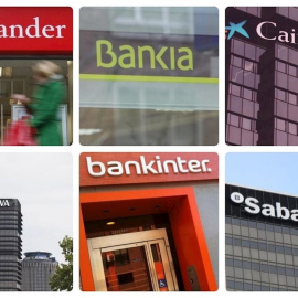 Montaje de los logos de los seis bancos cotizados en España. E.P.