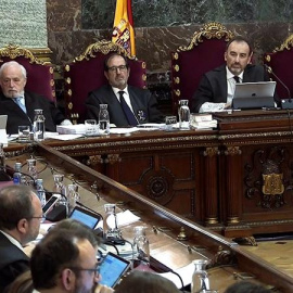 El presidente del tribunal que juzga el procés, Manuel Marchena (2d), durante la sesión de hoy en el Tribunal Supremo./EFE