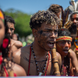 Los pueblos Tupinambá y Pataxó se manifestaron el pasado mes de agosto en Brasilia por el respeto de la demarcación de los territorios indígenas en Brasil. TIAGO MIOTTO/ CIMI. 16oct19.