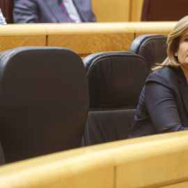 La ministra de Empleo, Fátima Báñez, durante la sesión de control al Gobierno esta tarde en el Senado. EFE/Javier Lizón