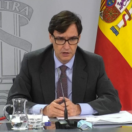 El ministre de Sanitat, Salvador Illa, a la roda de premsa després del Consell de Ministres. EFE