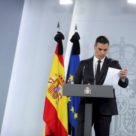 Pedro Sánchez durante una rueda de prensa. EFE