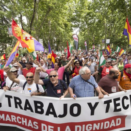 Manifestación que las Marchas de la Dignidad, que aglutinan a cuatro columnas procedentes de distintas partes de España, llevan a cabo hoy por las calles de Madrid, en su lucha contra la precariedad laboral, el paro y la degradación de la educación y 