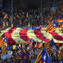 La manifestación contra el juicio al 'procés', este sábado en Madrid. EFE/J.J GUILLÉN