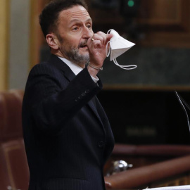 El portavoz de Ciudadanos, Edmundo Bal, durante su intervención en el pleno del Congreso que debate y vota este miércoles la quinta prórroga del estado de alarma. EFE/Ballesteros POOL