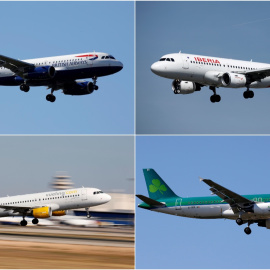 Aparatos de las aerolíneas que forman parte del grupo IAG, British Airways, Iberia, Air Lingus y Vueling. REUTERS