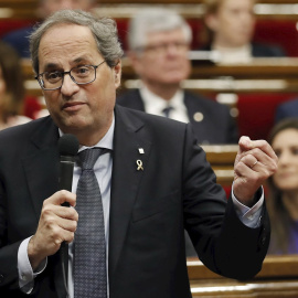 12/02/2020.- El presidente de la Generalitat, Quim Torra, durante la sesión de control al Govern en el pleno del Parlament. EFE/Andreu Dalmau