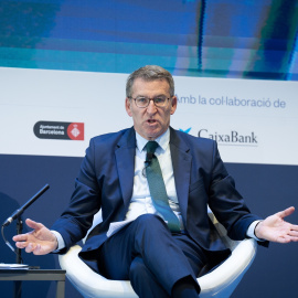 El líder de PP, Alberto Núñez Feijóo, interviene durante la última jornada de la 38 reunión del Cercle d’Economia, en el Hotel W de Barcelona. -DAVID ZORRAKINO / Europa Press