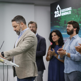 El líder de Vox, Santiago Abascal, tras conocer los resultados electorales, el pasado domingo 23 de julio.