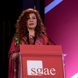 Fotografía facilitada por la Sociedad General de Autores y Editores (SGAE) de su presidenta Pilar Jurado, durante la asamblea general de la entidad.- EFE