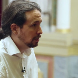 Pablo Iglesias, en otro momento de su entrevista con Público, días antes del debate de la moción de censura en el Congreso. PÚBLICOTV