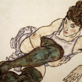 'Mujer reclinada con medias verdes' de Egon Schiele