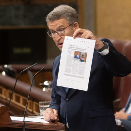 El presidente del Partido Popular, Alberto Núñez Feijóo, interviene durante una sesión extraordinaria en el Congreso de los Diputados en Madrid (España).- Eduardo Parra / Europa Press