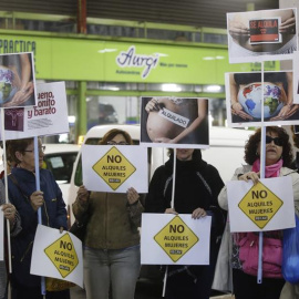 Protestas en la feria "Surrofair" de promoción de la gestación subrogada que se celebra este fin de semana en Madrid. EFE/Fernando Alvarado