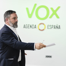  El líder de Vox, Santiago Abascal, durante una rueda de prensa. EFE/Borja Sánchez-Trillo