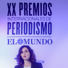  La presidenta de la Comunidad de Madrid, Isabel Díaz Ayuso, en su intervención durante los Premios Internacionales de Periodismo de EL MUNDO. Ricardo Rubio / Europa Press