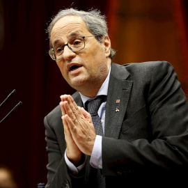 16/09/2020.-El presidente de la Generalitat, Quim Torra, durante su intervención en el debate de política general que anualmente celebra el Parlament de Cataluna, este miércoles la víspera de que el Tribunal Supremo estudie el recurso contra su inhabi