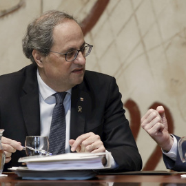 25/02/2020.- El presidente de la Generalitat, Quim Torra, preside la reunión semanal del Ejecutivo catalán, este martes, en el Palau de la Generalitat en Barcelona. EFE/ Andreu Dalmau