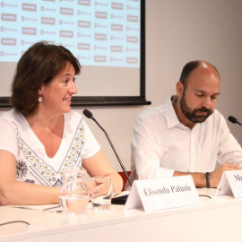 Elisenda Paluzie i Marcel Mauri en la roda de premsa conjunta de l'ANC i Òmnium Cultural. @Assemblea