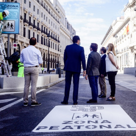 El delegado de Desarrollo Urbano, Mariano Fuentes, el vicepresidente de la Comunidad de Madrid, Ignacio Aguado, el alcalde de Madrid, José Luis Martínez-Almeida y el delegado de Medio Ambiente y Movilidad, Borja Carabante, en la inauguración de la peat