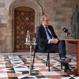 El president de la Generalitat, Quim Torra, durant l'entrevista amb l'ACN. BERNAT VILARÓ / ACN