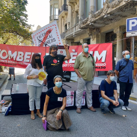 Els participants a la roda de premsa on la plataforma 3O ha anunciat els actes que preparen pel tercer aniversari de l'1-O. EMMA PONS