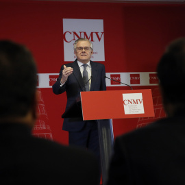 El presidente de la CNMV, Sebastián Albella, en la presentación del plan de actividades del regulador de la bolsa española. EFE