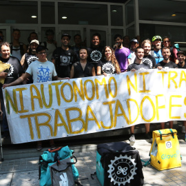 Activistes de RidersXDerechos en una protesta laboral. ACN / NAZARET ROMERO