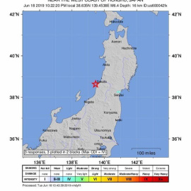 Imagen facilitada por el Servicio Geológico de los Estados Unidos (USGS) que muestra un mapa sísmico donde aparece el punto en el que el terremoto de 6,8 grados en la escala Richter. EFE